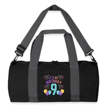 9 ans fille C’est mon anniversaire Enfants Anniversaire - Sac de sport recyclé - noir/gris graphite - Devant
