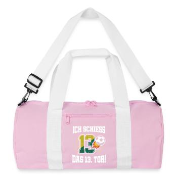 I Shoot 13th Goal Funny 13th Birthday Football - Recycled Duffel Bag - pink/white - Front