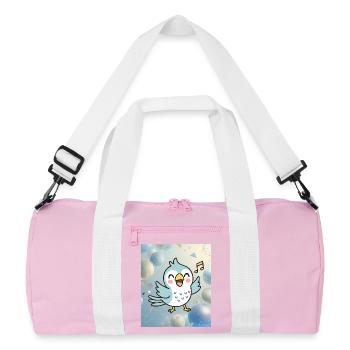 Fröhliches Küken singt zwischen bunten Blasen - Recycelte Duffel Bag - Rosa/Weiß - Vorne