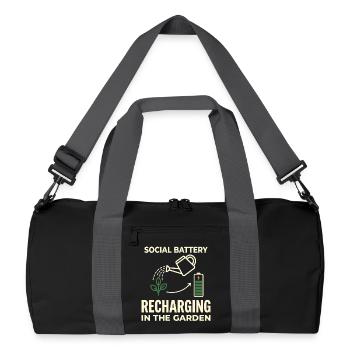 Social Battery Recharging Garden Humor - Recycelte Duffel Bag - Schwarz/Graphitgrau - Vorne