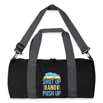 Fitness Fanatics Shut Up & Push Up Calisthenics - Recycelte Duffel Bag - Schwarz/Graphitgrau - Vorne