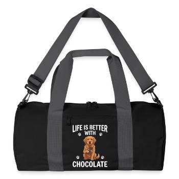 Life Is Better With Chocolate Hund Motiv - Recycelte Duffel Bag - Schwarz/Graphitgrau - Vorne