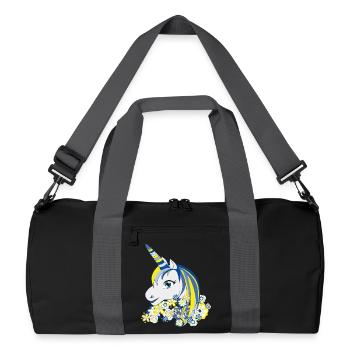 Einhorn Blau Gelb Florale Fantasie - Recycelte Duffel Bag - Schwarz/Graphitgrau - Vorne