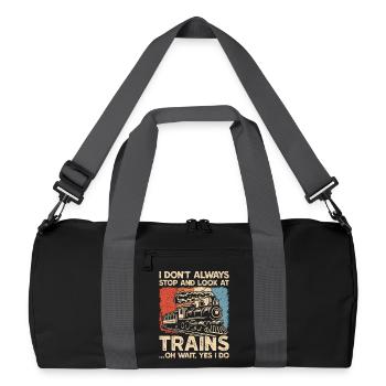 Steam Locomotive Train Railroad Trainspotting - Recycled Duffel Bag - black/graphite grey - Front