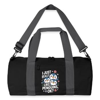 Pinguin Trio Spruchbild - Recycelte Duffel Bag - Schwarz/Graphitgrau - Vorne