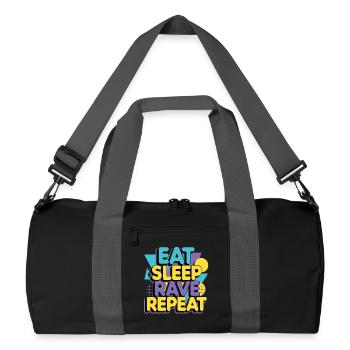 Eat Sleep Rave Repeat – Techno Party Spruch - Recycelte Duffel Bag - Schwarz/Graphitgrau - Vorne