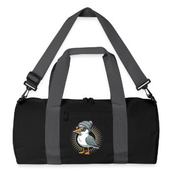 Mouette mouette de la lune avec casquette et poisson dans la bouche - Sac de sport recyclé - noir/gris graphite - Devant