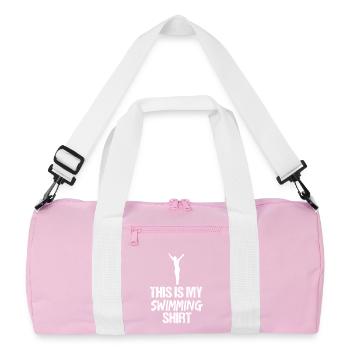 This Is My Swimming Shirt Funny Swimmer Silhouette - Recycled Duffel Bag - pink/white - Front