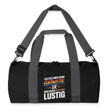 Als Gott mich schuf grinste er – Pride Humor - Recycelte Duffel Bag - Schwarz/Graphitgrau - Vorne