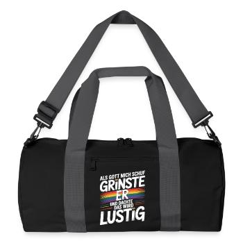 Als Gott mich schuf grinste er – Pride Humor - Recycelte Duffel Bag - Schwarz/Graphitgrau - Vorne