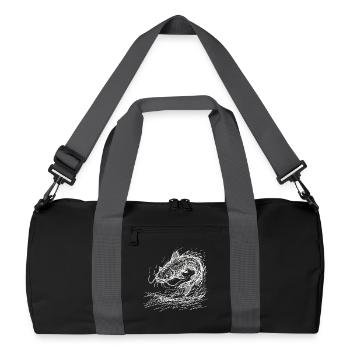 Wels Fisch Design – Angler Sketch Art - Recycelte Duffel Bag - Schwarz/Graphitgrau - Vorne