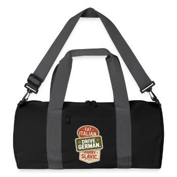 Mange un conduit italien, épouse un Slave Balkan, une voiture - Sac de sport recyclé - noir/gris graphite - Devant