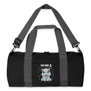 Ich bin 3 - Süßes Nilpferd zum 3. Geburtstag - Recycelte Duffel Bag - Schwarz/Graphitgrau - Vorne