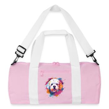 Art éclaboussuré coloré de chien en Bichon Fris - Sac de sport recyclé - rose/blanc - Devant