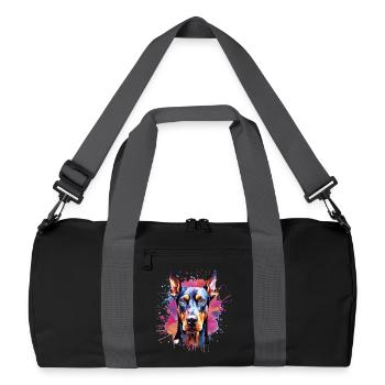 Vibrant Watercolor Doberman Portrait - Recycled Duffel Bag - black/graphite grey - Front