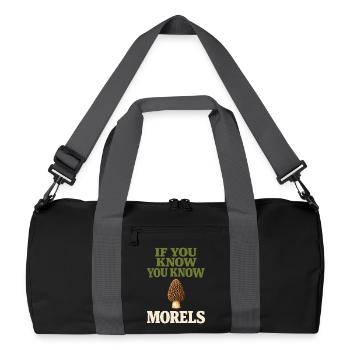 Morel mushroom hunters Wild morel mushrooms on - Recycled Duffel Bag - black/graphite grey - Front