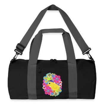 Retro Floral Chick Kids Child Chickens - Recycled Duffel Bag - black/graphite grey - Front