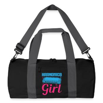 Funny Harmonica Player Girl Harmonica - Recycelte Duffel Bag - Schwarz/Graphitgrau - Vorne
