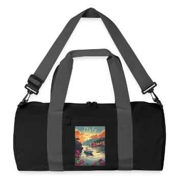  Italien Sommerabend am See mit Segelboot und - Recycelte Duffel Bag - Schwarz/Graphitgrau - Vorne