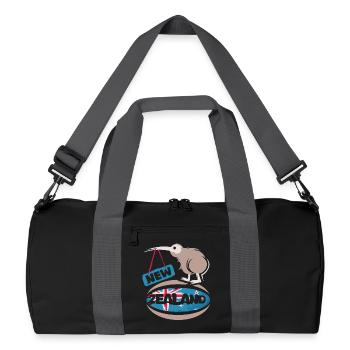 Neuseeland Kiwi rugby comic Cartoon Sport Symbol - Recycelte Duffel Bag - Schwarz/Graphitgrau - Vorne