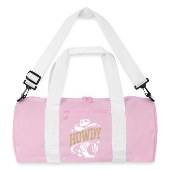 Howdy - Western Cowboy with Hat and Cactus - Recycled Duffel Bag - pink/white - Front