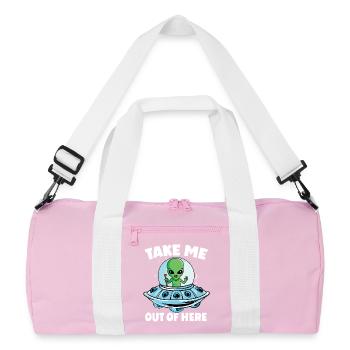 Alien in Space with Take Me Out of Here - Recycled Duffel Bag - pink/white - Front