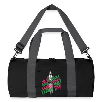 Buddy Der Weihnachtself – Santa’s Coming Spruch - Recycelte Duffel Bag - Schwarz/Graphitgrau - Vorne