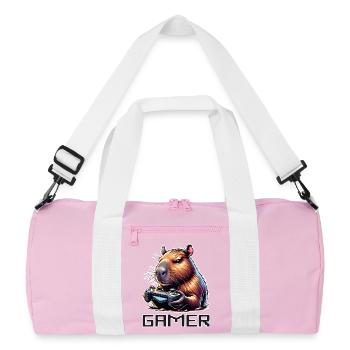 Capybara Gamer – Lustiges Gaming Zocker - Recycelte Duffel Bag - Rosa/Weiß - Vorne