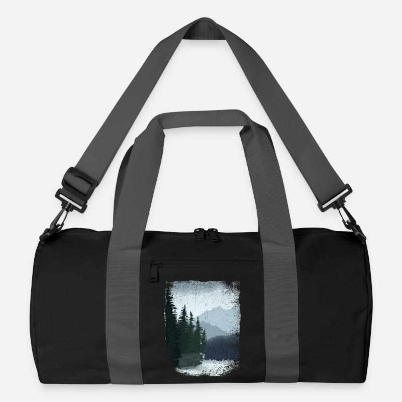 finsterer Wald und Berge mit ausgefranstem Rand - Recycelte Duffel Bag - Schwarz/Graphitgrau