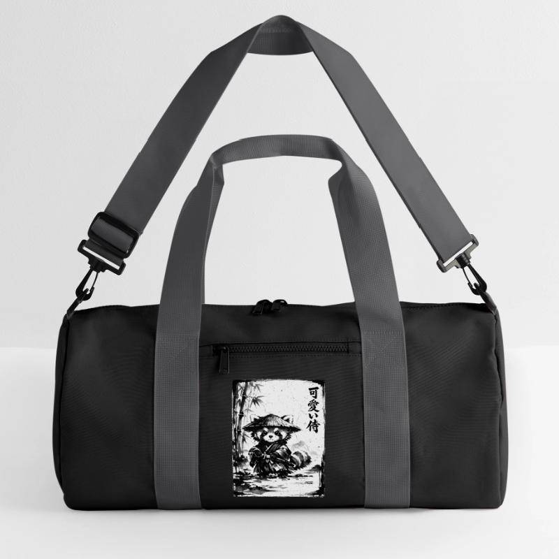 Samurai Red Panda Sumi-e Ink Drawing Recycled Duffel Bag
