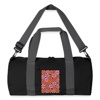 Retro Groovy Flowers – 70s Folk Art Screenprint De - Recycelte Duffel Bag - Schwarz/Graphitgrau - Vorne