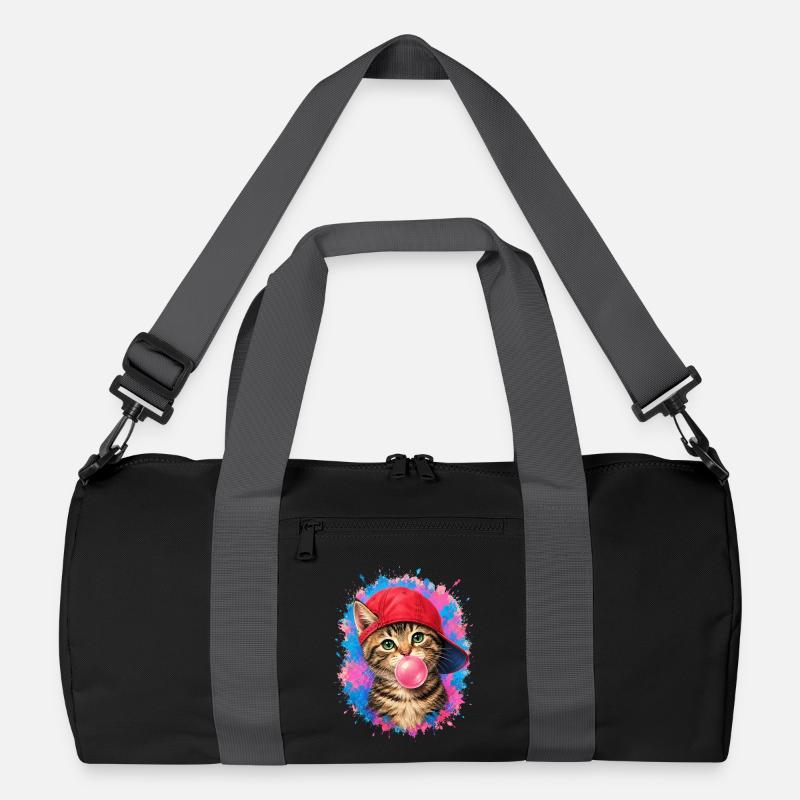 Coole Katze mit Cap und Kaugummi - Recycelte Duffel Bag - Schwarz/Graphitgrau