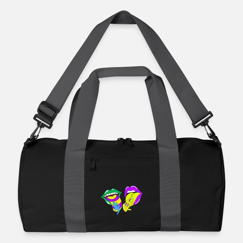Psychedelische Lippen mit Säure und Pilzen Recycelte Duffel Bag
