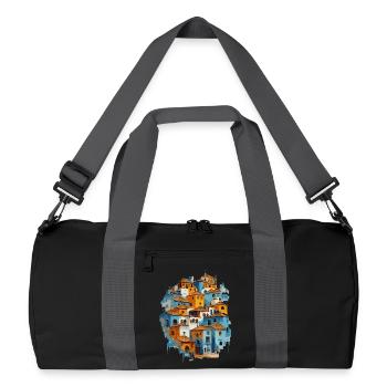 Village bleu avec tuiles orange - Sac de sport recyclé - noir/gris graphite - Devant