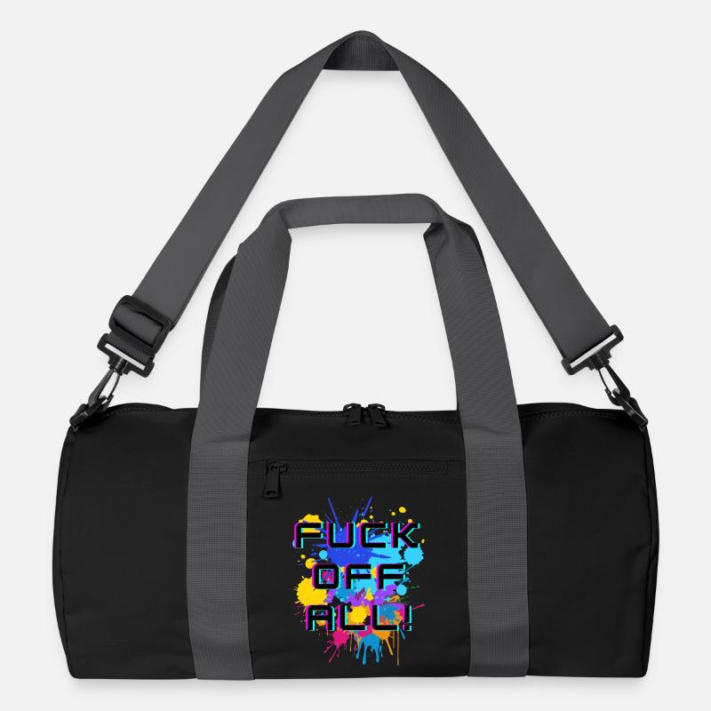 Ausdrucksstarker Text mit einer Explosion von Farben Recycelte Duffel Bag
