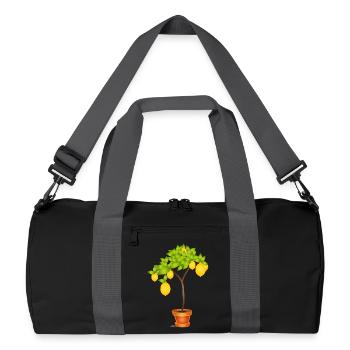 Mediterranes Zitronenbäumchen Motiv im Topf - Recycelte Duffel Bag - Schwarz/Graphitgrau - Vorne