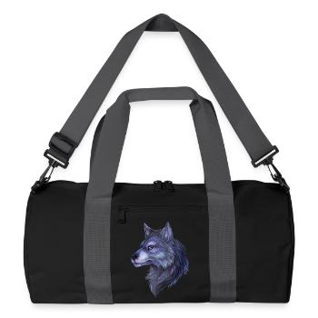 Motif de grande nuit dessiné à la main avec un loup mystique - Sac de sport recyclé - noir/gris graphite - Devant
