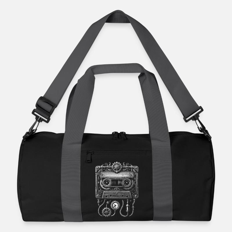 Steampunk Kassette Uhrwerk - Recycelte Duffel Bag - Schwarz/Graphitgrau