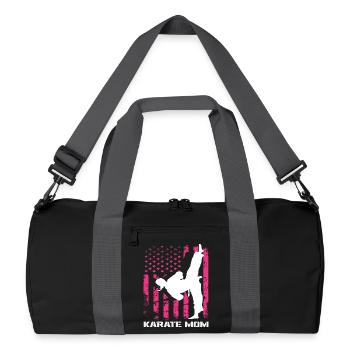 Karate Mom USA Flag Martial Arts Mom Pink - Recycled Duffel Bag - black/graphite grey - Front