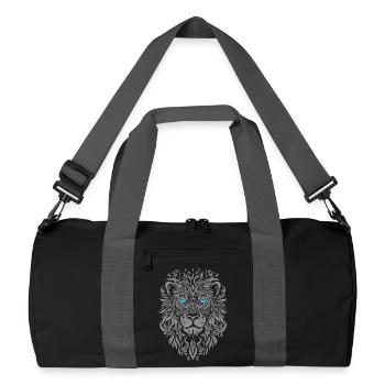 Lion argenté aux yeux bleus et motif de feuille - Sac de sport recyclé - noir/gris graphite - Devant