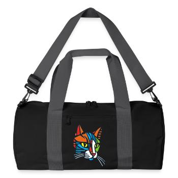 Stammes-Mosaik-Katze - Recycelte Duffel Bag - Schwarz/Graphitgrau - Vorne