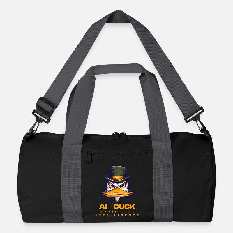 Futuristic robot print with AI duck motif Recycled Duffel Bag