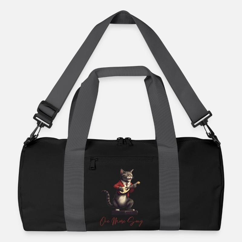 Cat in red suit plays guitar Recycled Duffel Bag