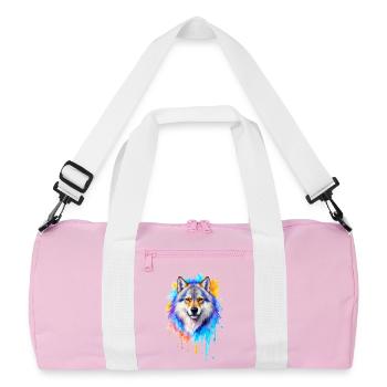 Peinture aquarelle de loup - Sac de sport recyclé - rose/blanc - Devant