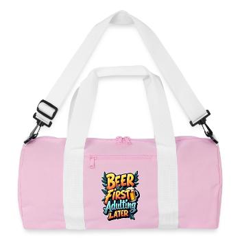 BEER FIRST, ADULTING LATER - Recycled Duffel Bag - pink/white - Front