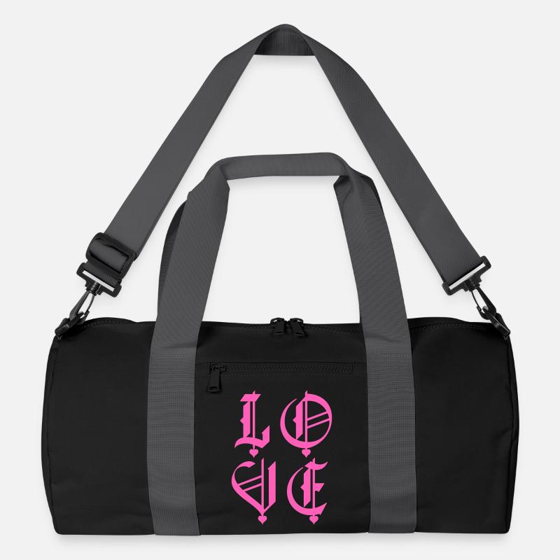 Liebe mit Herzen gestapelte schwarze Schrift Recycelte Duffel Bag