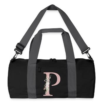 P Monogramme, Floral, Personnalisable - Sac de sport recyclé - noir/gris graphite - Devant