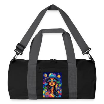 Frau Planeten Palmen Farbe - Recycelte Duffel Bag - Schwarz/Graphitgrau - Vorne