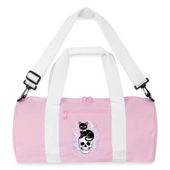 Verflucht und Kuschelig: Katzen-Schädel - Recycelte Duffel Bag - Rosa/Weiß - Vorne