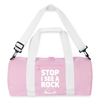 Stopp, ich sehe einen Stein - Recycelte Duffel Bag - Rosa/Weiß - Vorne